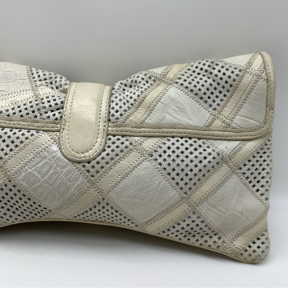 B.Mackowsky Light Gray Leather Perforated Large Clutch Handbag - Picture 9 of 16